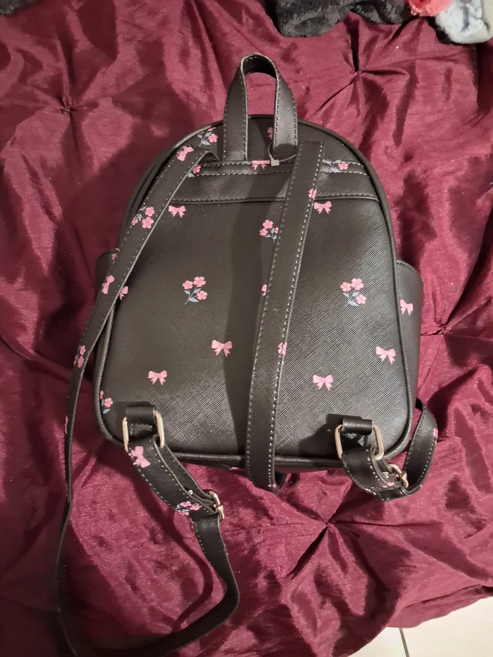 Black Mini Backpack with Pink Heart & Butterfly Embroidery